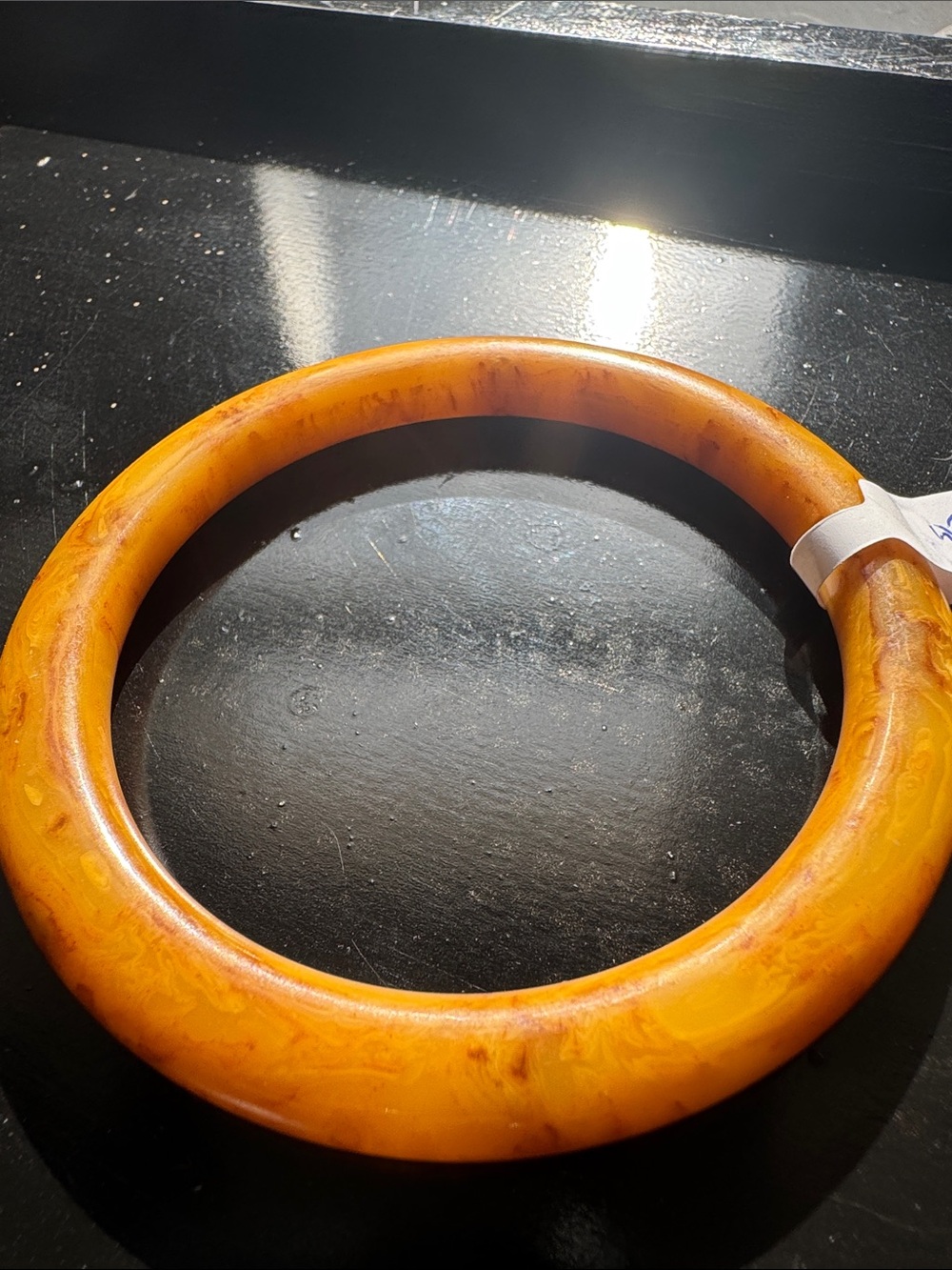 Yellow Marbled Egg Yolk Bakelite Bangle - Picture 3 of 13